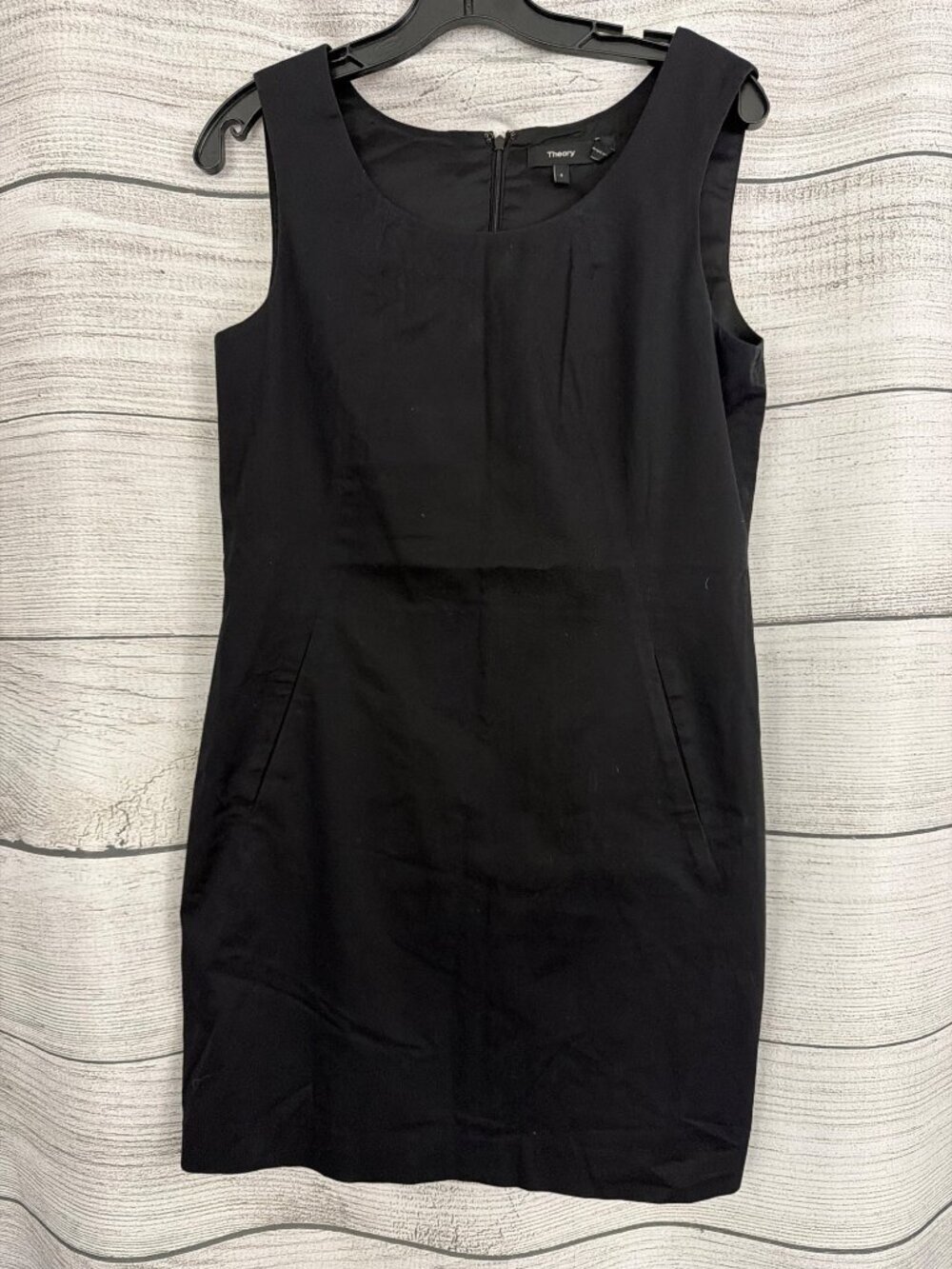 Theory Black Sleeveless Sheath Dress w Pockets Size 8